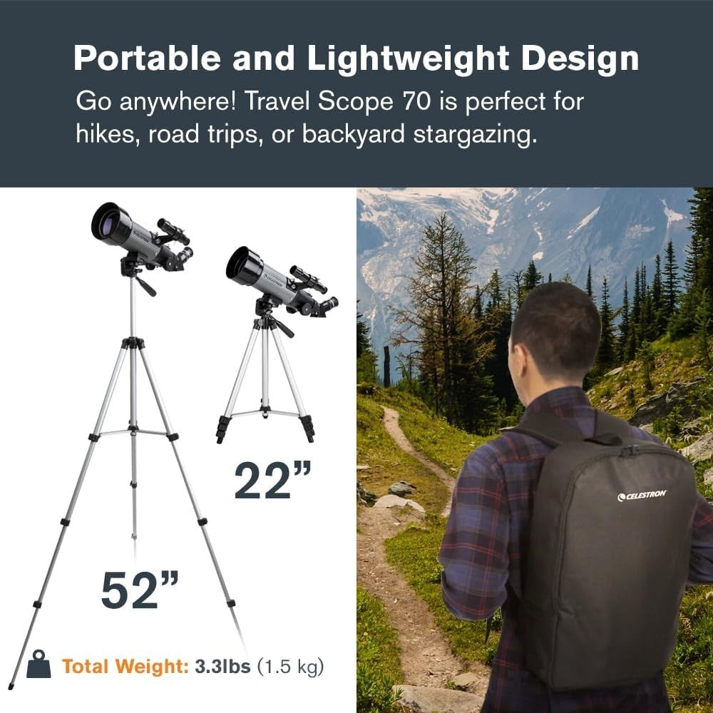70mm Travel Scope DX with Smartphone Adapter & Backpack, Silver