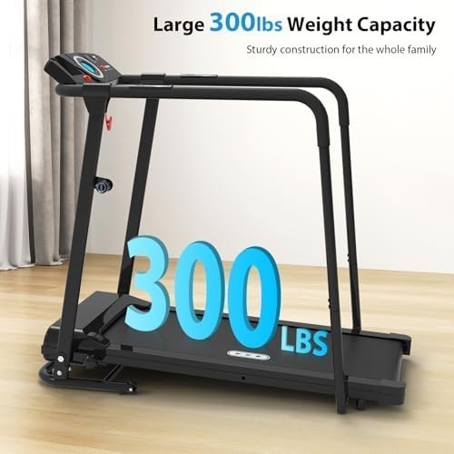 Foldable Senior Treadmill with Handrails 300lb Capacity Heart Rate Monitor