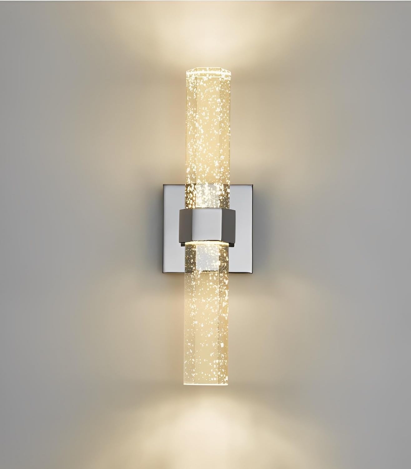 Crystal LED Wall Sconce Silver | Tri-Color Modern Light for Bedroom & Hall