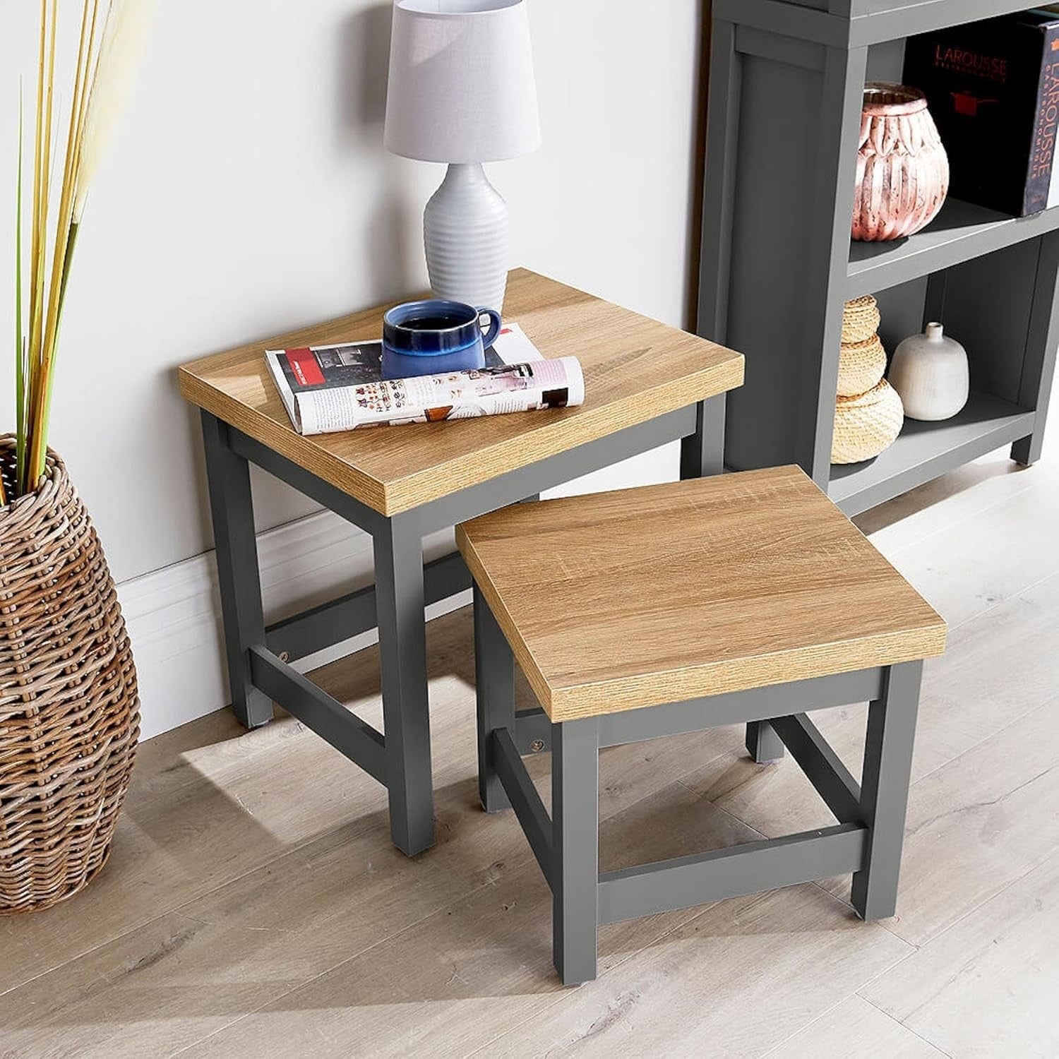Contemporary Nesting Coffee Tables Set of 2 Dark Grey Space-Saving Sofa Side