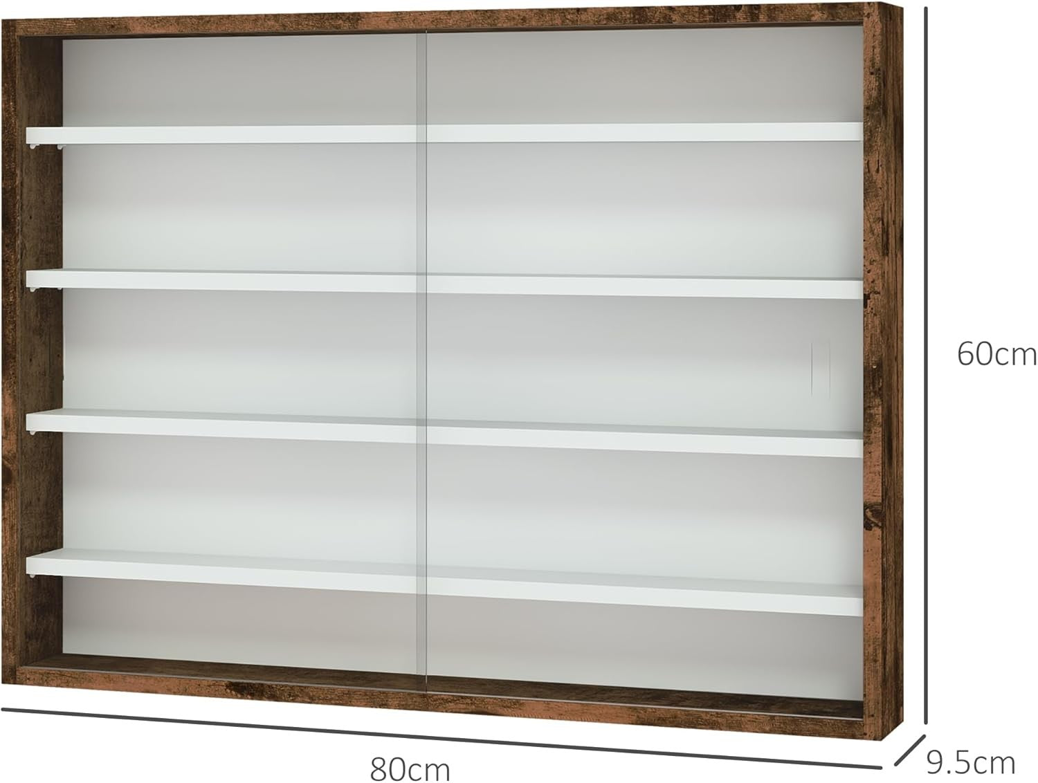 5-Tier Rustic Brown Display Cabinet | Wall-Mounted Glass Sliding Door Shelf 60×8