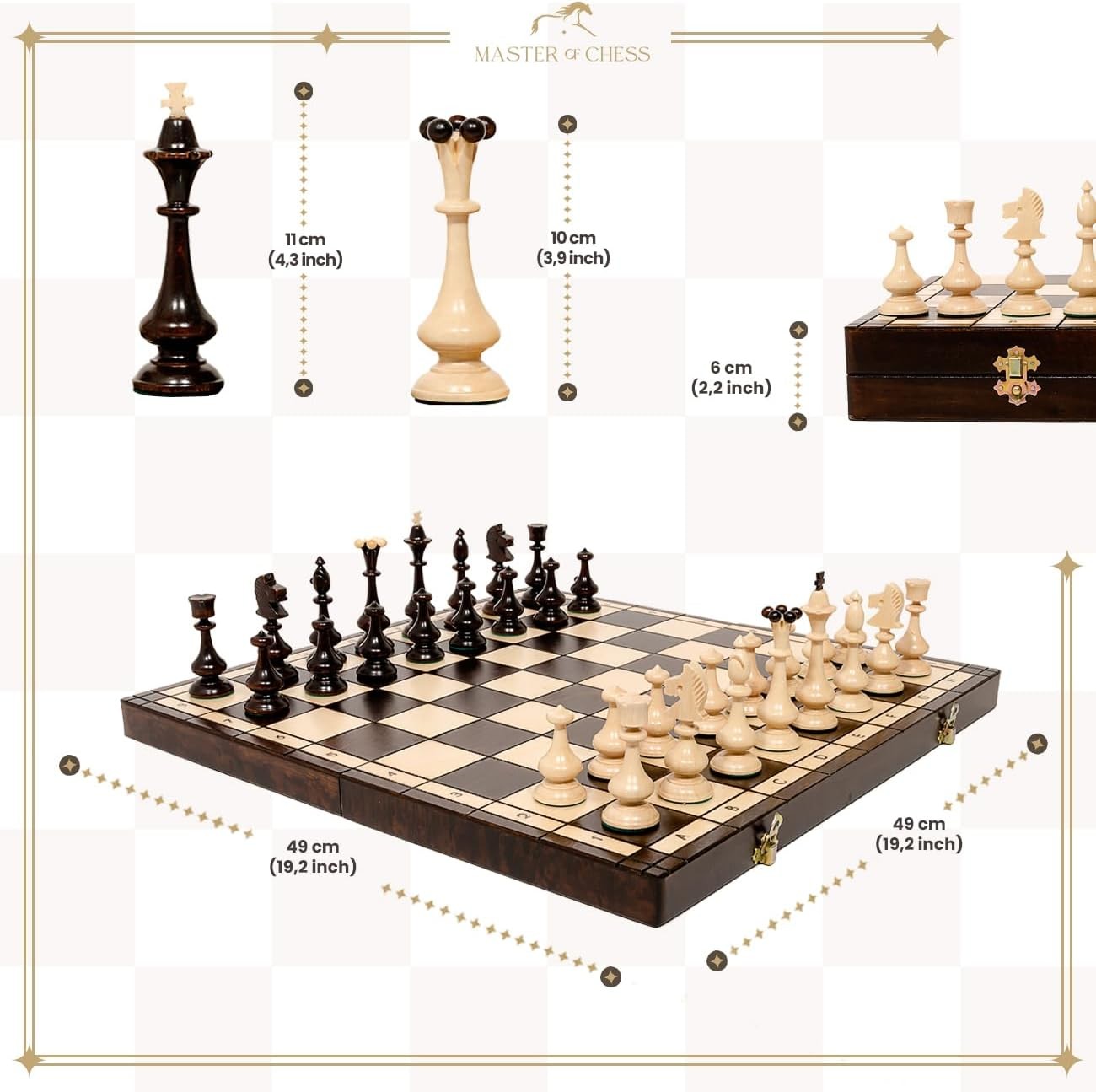 46cm Large Wooden Chess Set | Outlander Style Board | Premium Handmade Pieces