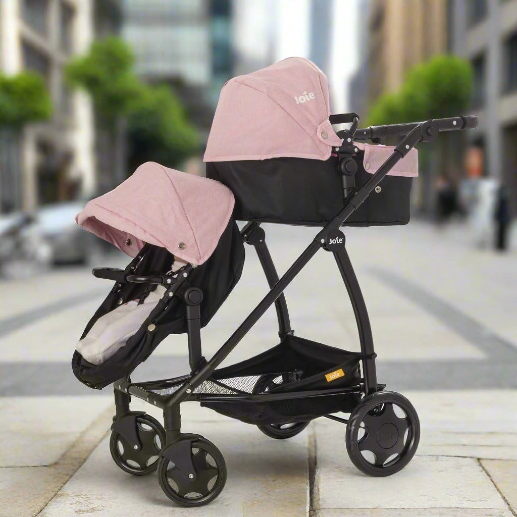 Twin Doll Pushchair Double Pram Adjustable Handle Folding Stroller 45cm