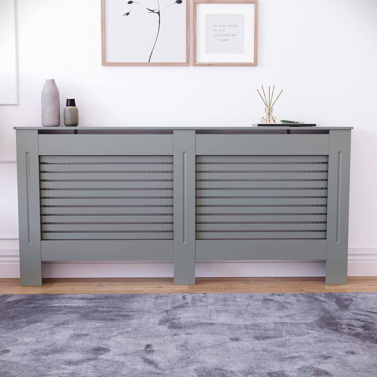 Extra Large Olive Grey Radiator Cover MDF Cabinet 172x82x19cm