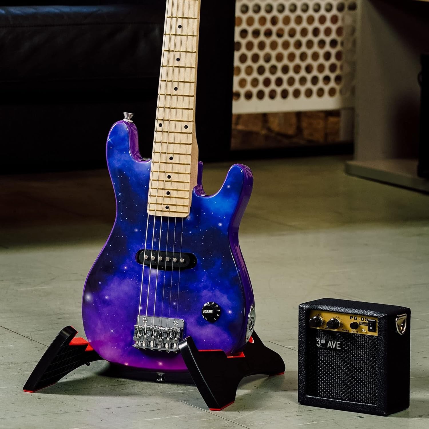 Kids 1/4 Size Electric Guitar Starter Pack Amp Bag Purple Galaxy
