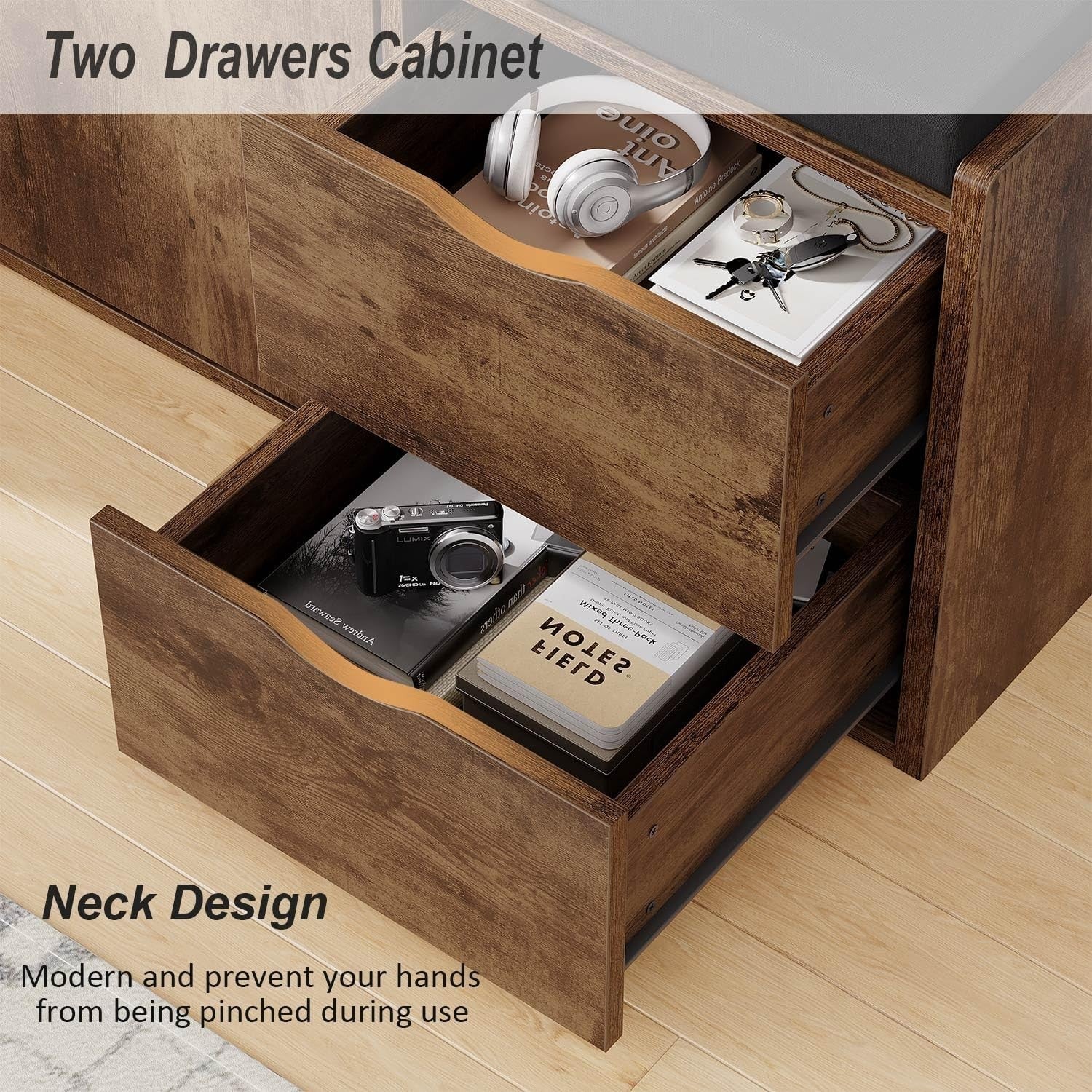 Rustic Brown Shoe Bench with Drawers & Cushion Industrial Storage 101x34x45cm