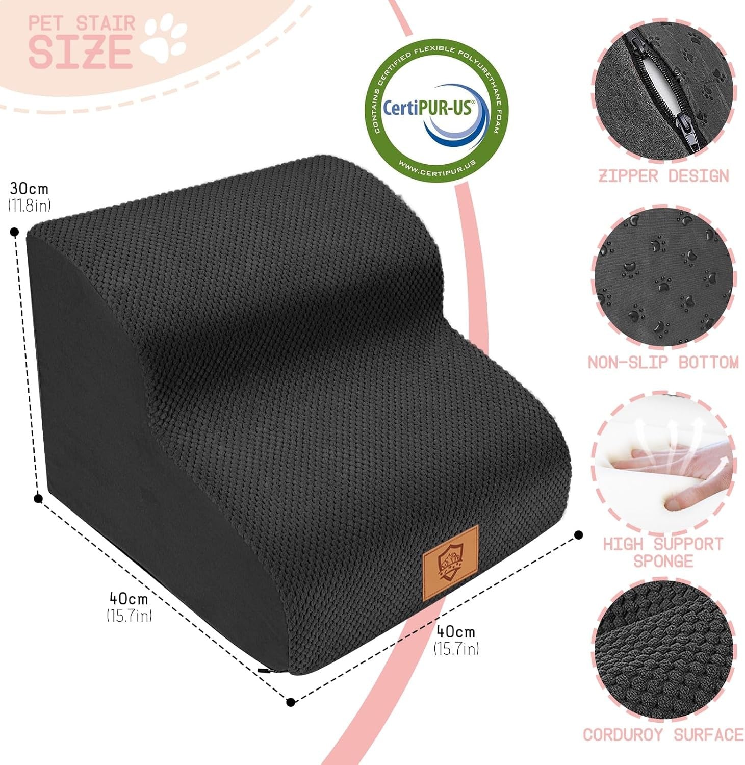Premium 2‑Step Foam Dog Stairs & Ramp for Bed Sofa – Non‑Slip, Washable Cover