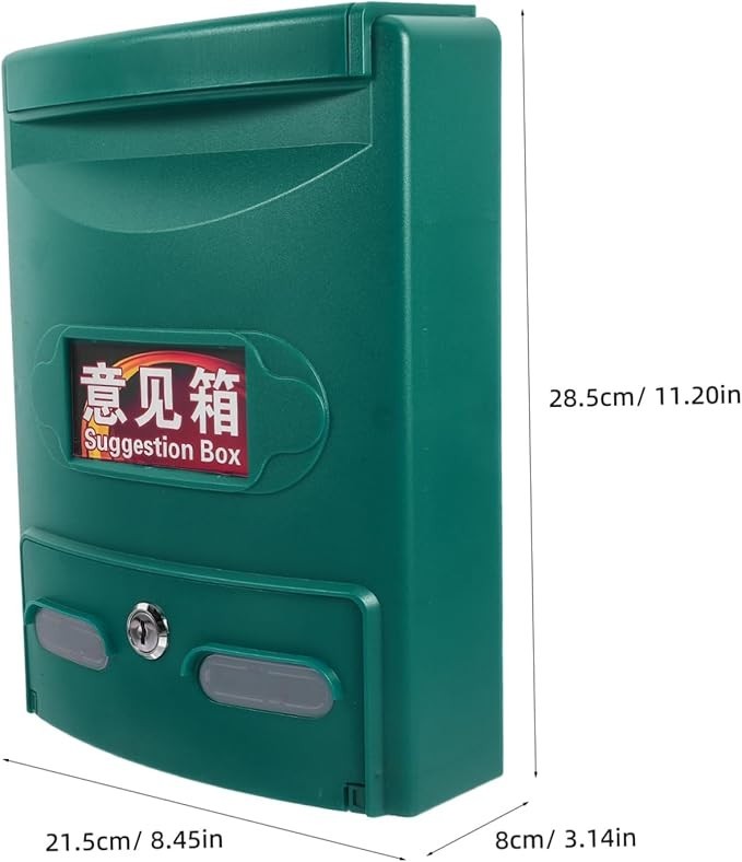 Lockable Wall Mount Mailbox Weatherproof ABS Secure Post Box Green 28.5x21.5x8cm