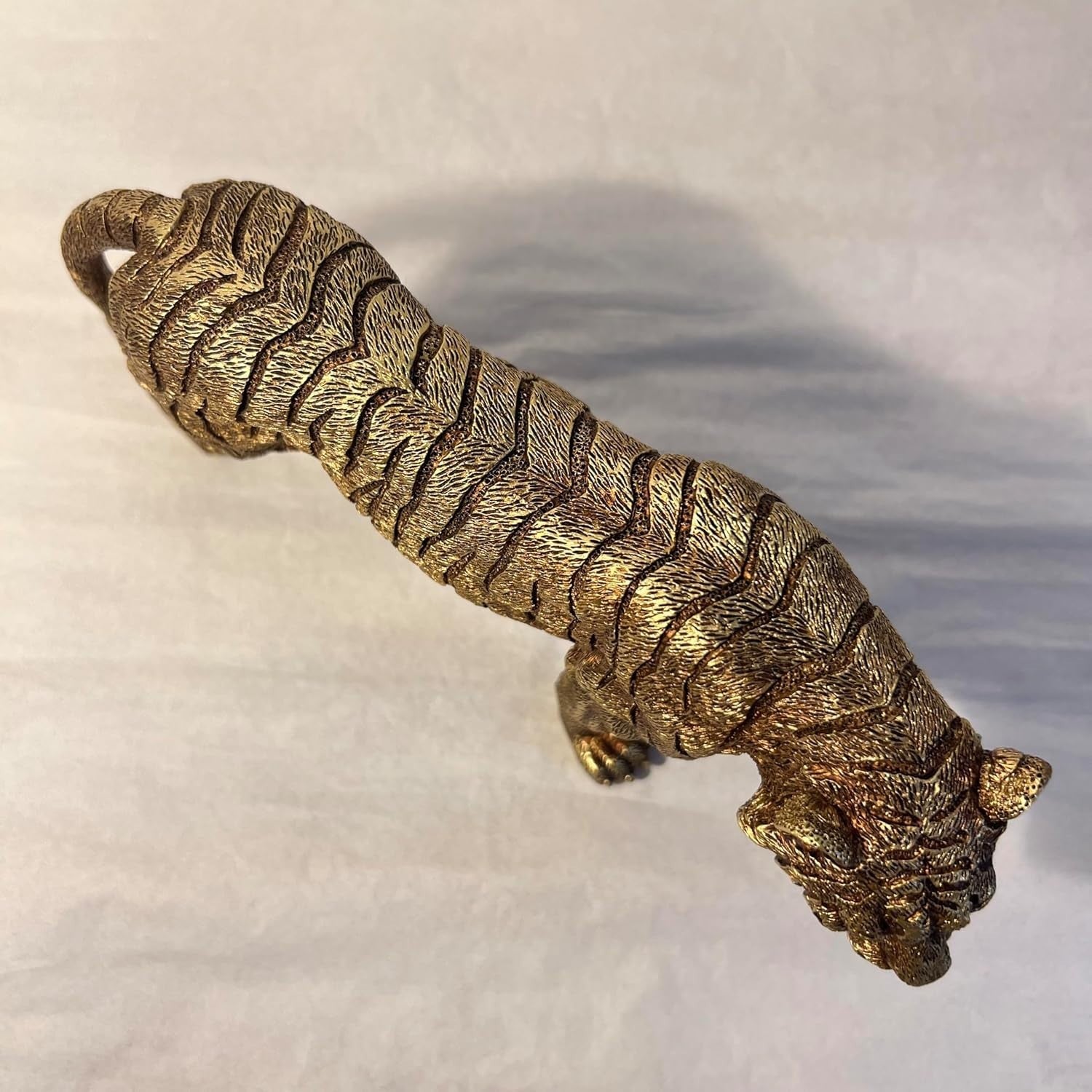 Bronze Effect Tiger Statue Ornament • Detailed Resin Wildlife Decor • 23cm