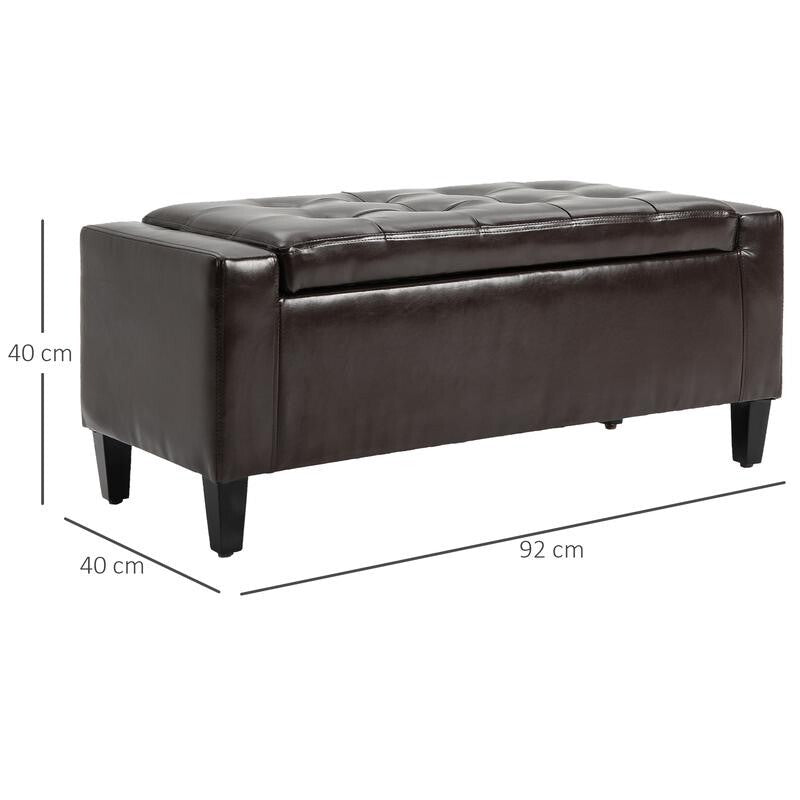 Brown Faux Leather Storage Ottoman Bench – Tufted Flip-Top Chest Seat 92cm