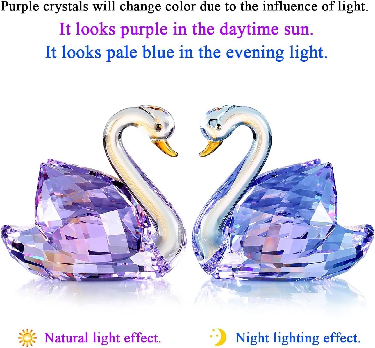 Purple Crystal Swan Pair Ornament – Romantic Anniversary Wedding Gift Home Decor