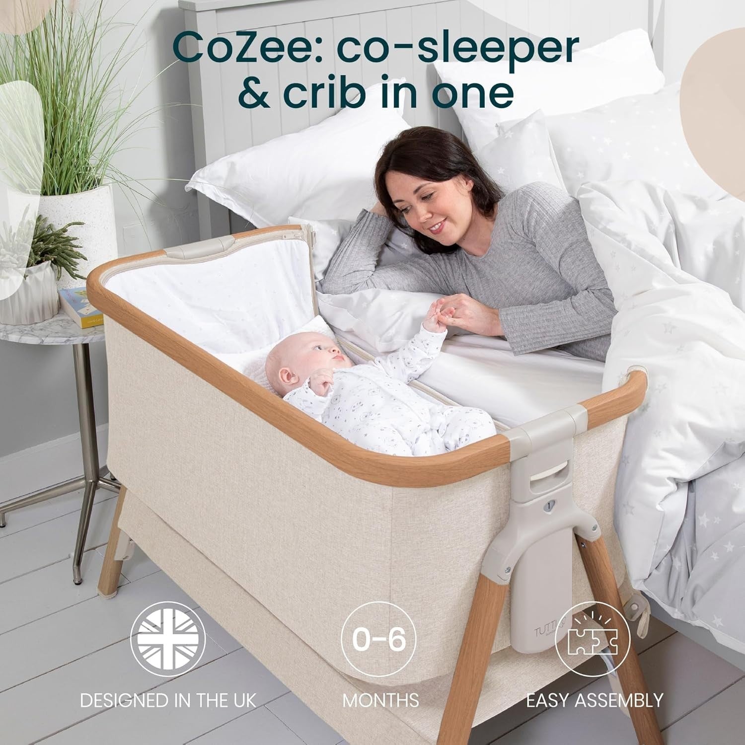 Foldable Baby Bedside Crib Co-Sleeper Cot with Mattress Travel Bag Walnut