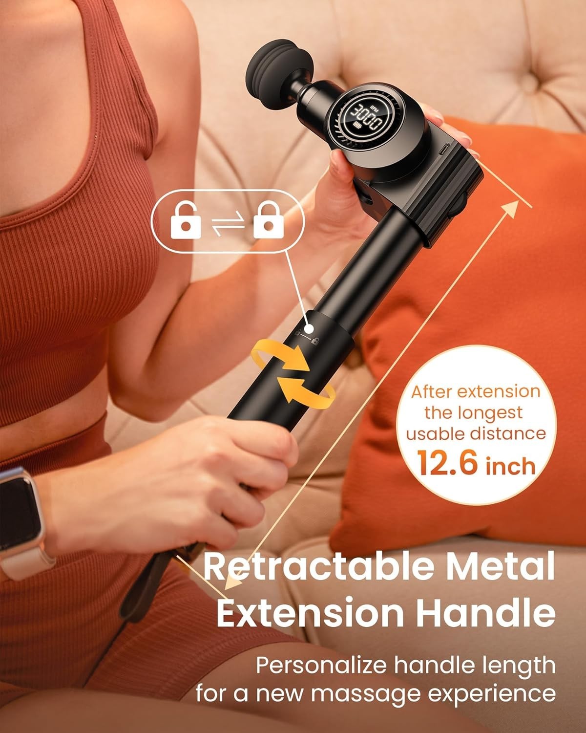 Deep Tissue Massage Gun for Back Pain Relief, 32-Speed, Foldable Arm