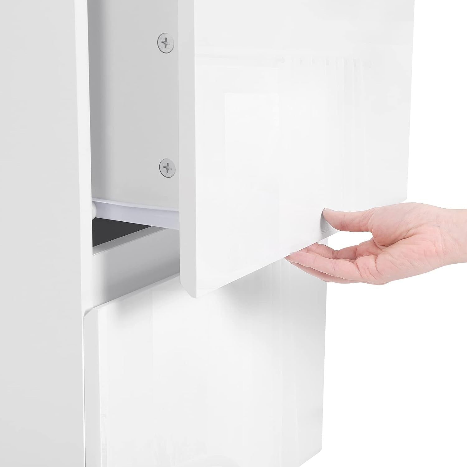 Set of 2 White High Gloss Bedside Tables with 2 Drawers Modern Nightstands