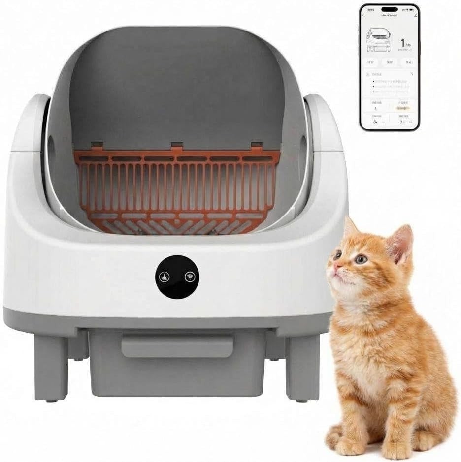 Self Cleaning Cat Litter Box Open Top APP Control Odor Free 9L Bin