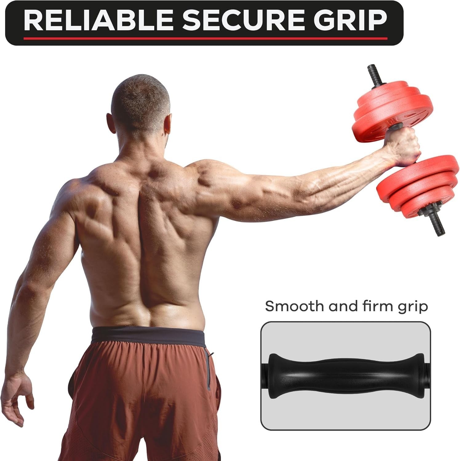 20kg Adjustable Dumbbell Barbell Set Vinyl Weights Home Gym Red