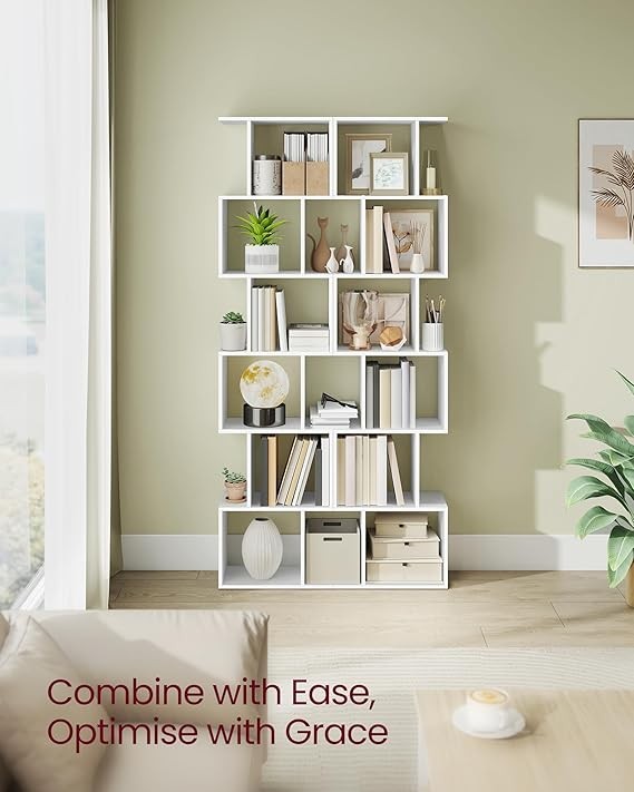 6 Tier White Bookcase Room Divider Modern Cube Display Shelf 24×40×191cm Storage