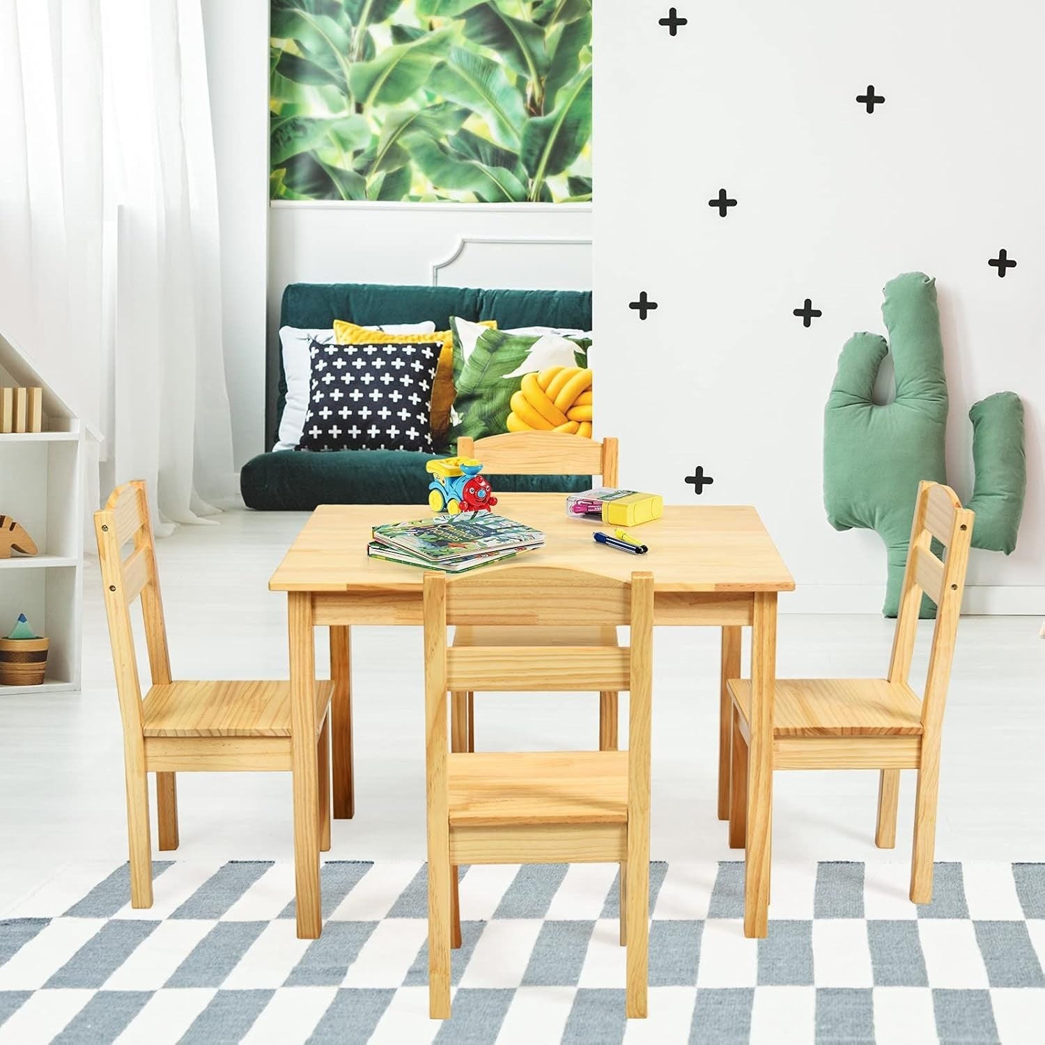 Kids Wooden Table & 4 Chairs Set – Sturdy Pine, Easy Clean, Perfect for Play & S