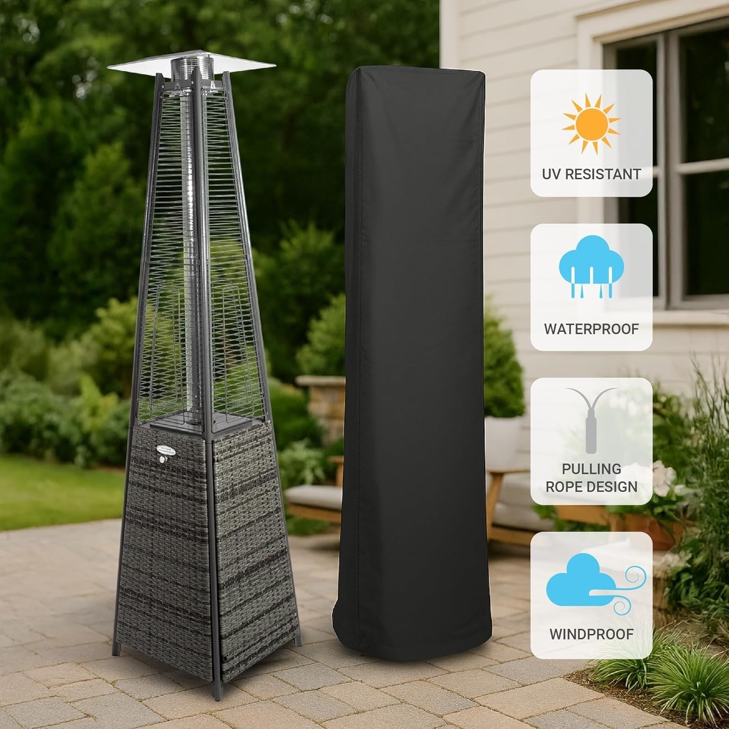 Outdoor Gas Patio Heater Pyramid Flame 13kW Waterproof Windproof Cover