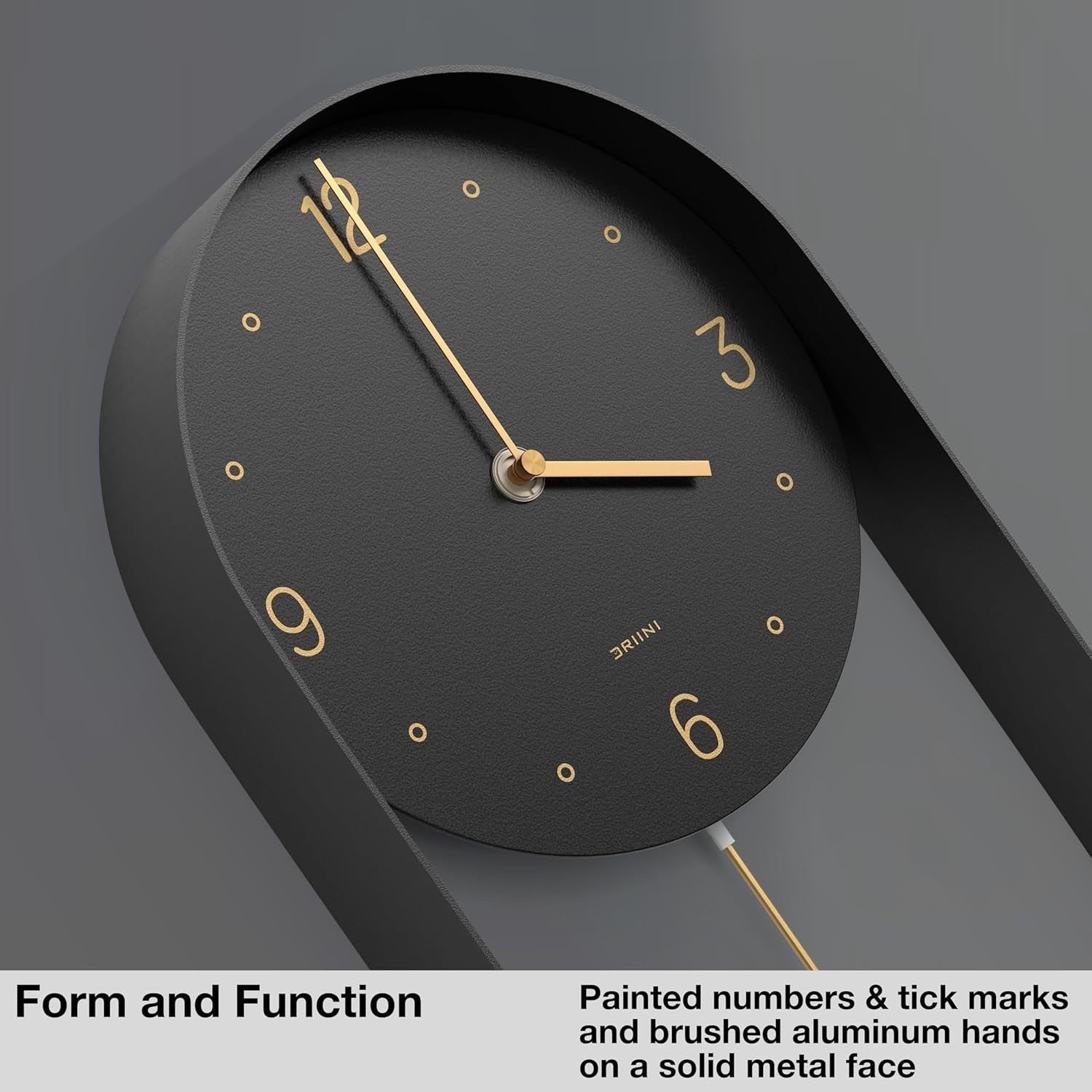Modern Silent Wall Clock 8" Face Gold Pendulum Black Frame Decor