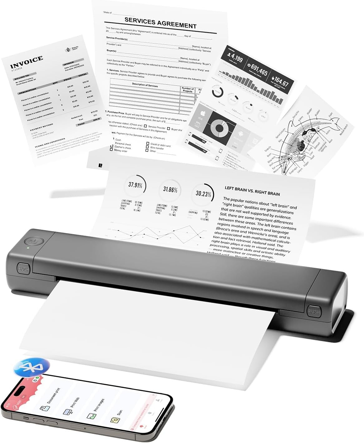 Bluetooth Portable Thermal Printer Wireless Inkless A4 Printer
