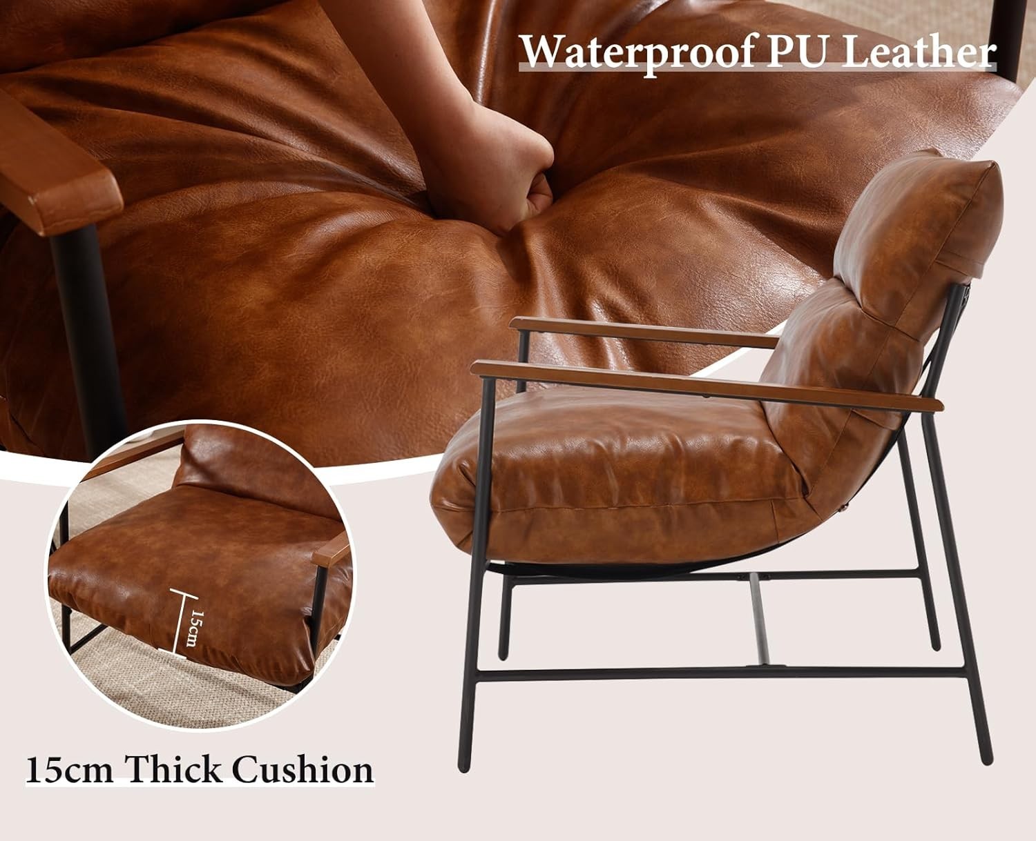 Modern PU Leather Accent Chair Brown Armrest Lounge Office Seat