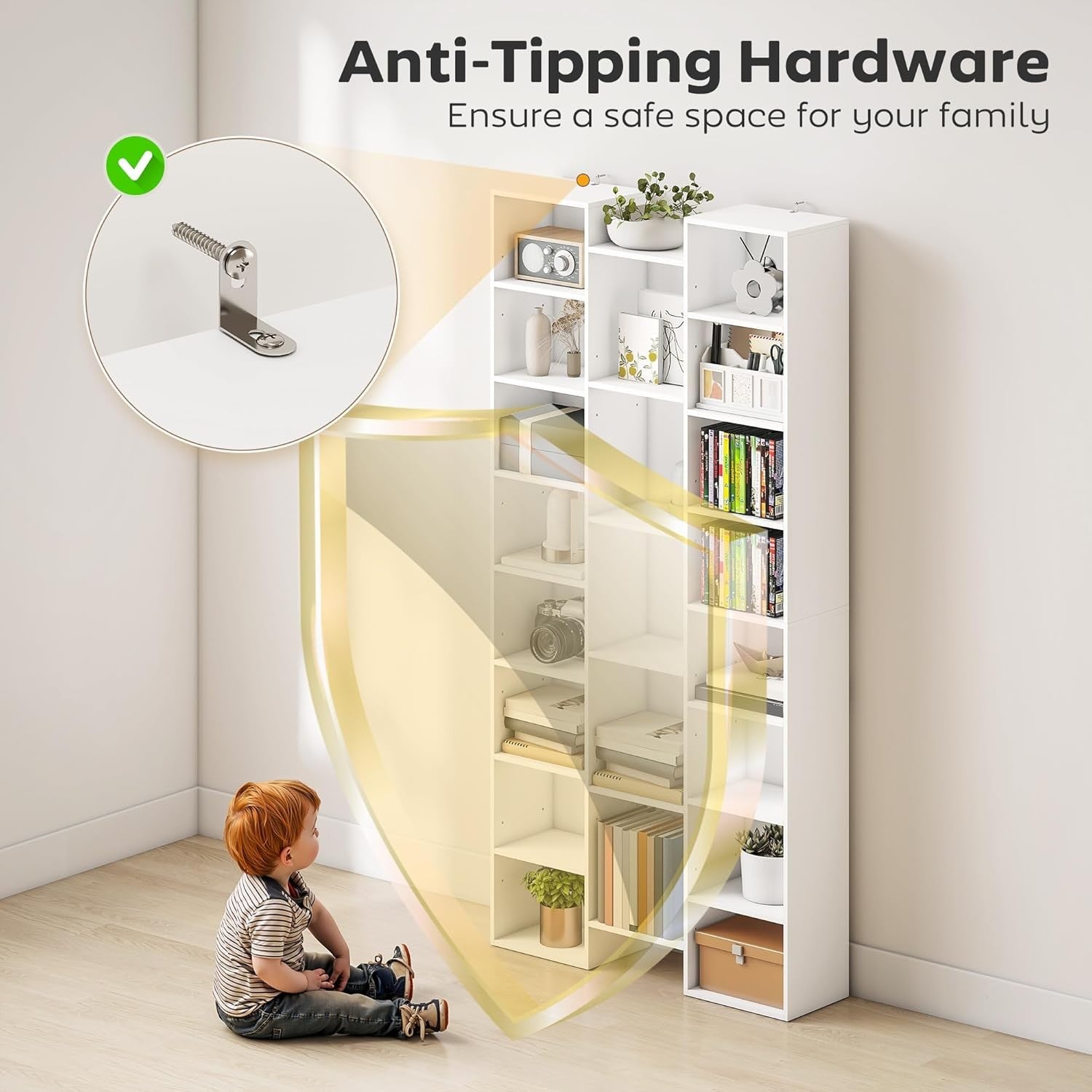 Tall 21-Cube White Bookcase Adjustable Shelves Modern Storage Unit for Home Offi