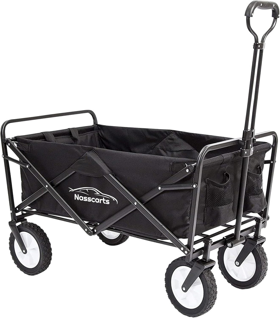 Black Folding Utility Wagon 68kg Multi-Terrain Garden Camping Shopping Trolley