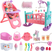 My First Baby Doll Playset w Crib High Chair Feeding Accessories