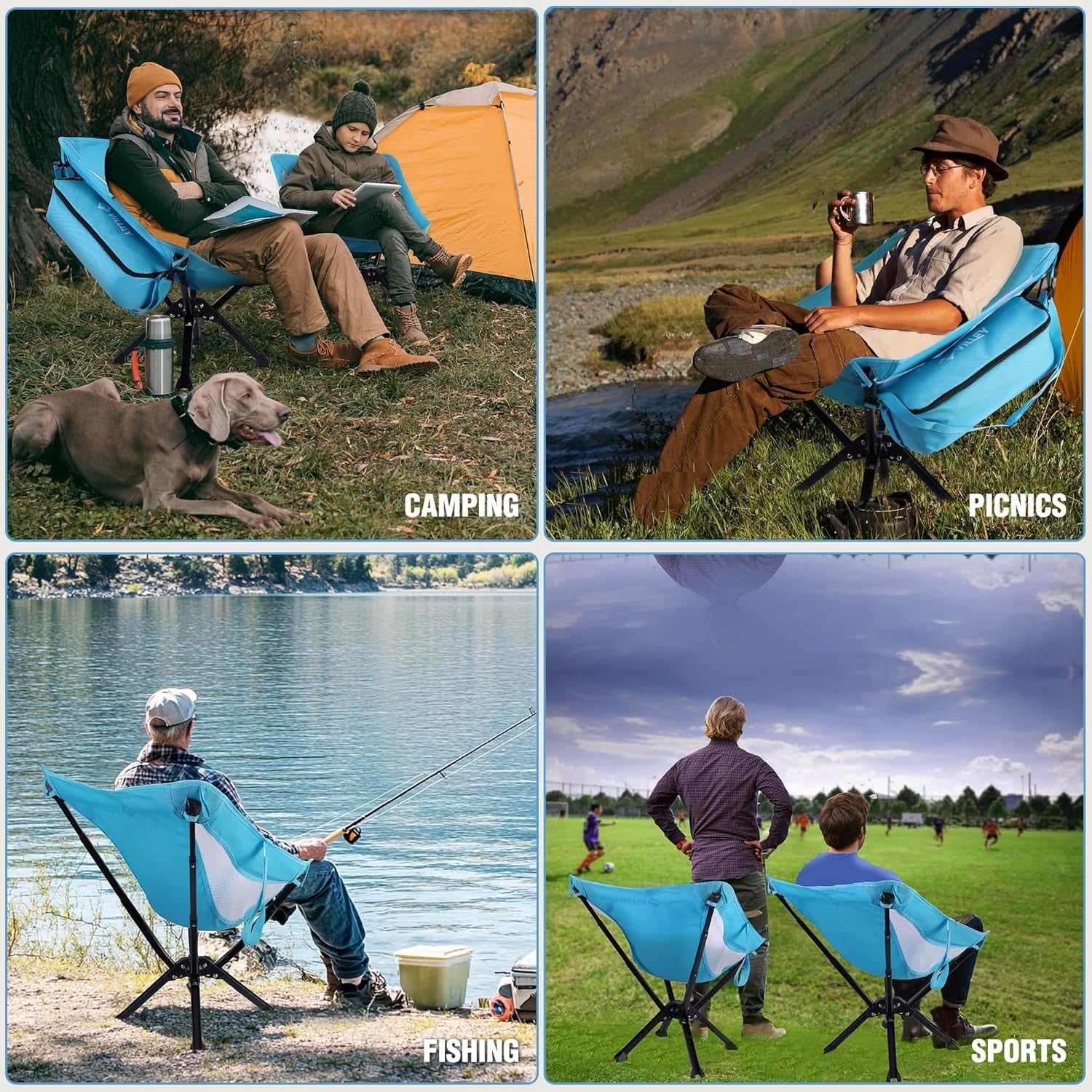Lightweight Folding Camping Chair 150KG Compact Travel Seat w/ Bag Blue