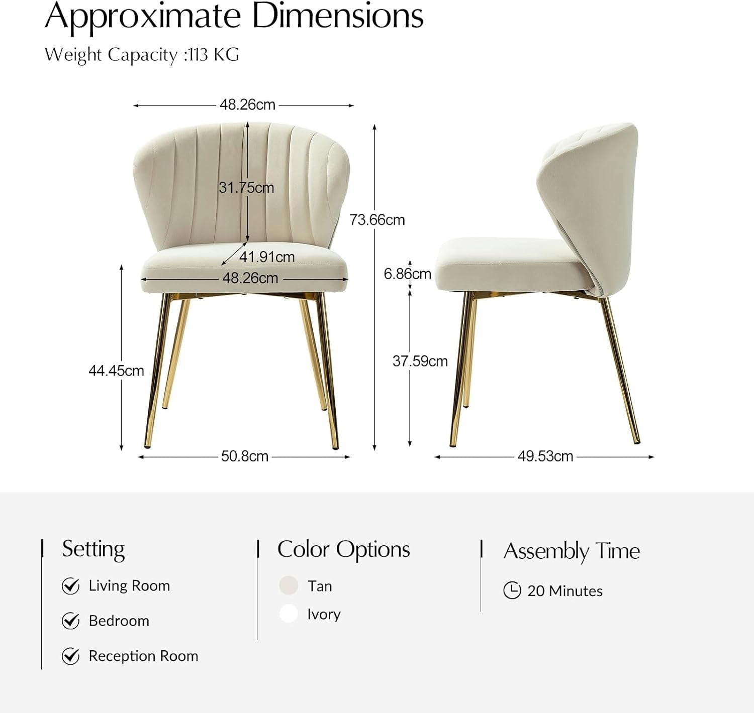 Tan Velvet Upholstered Dining & Vanity Chair – Modern Accent Seat with Metal Leg