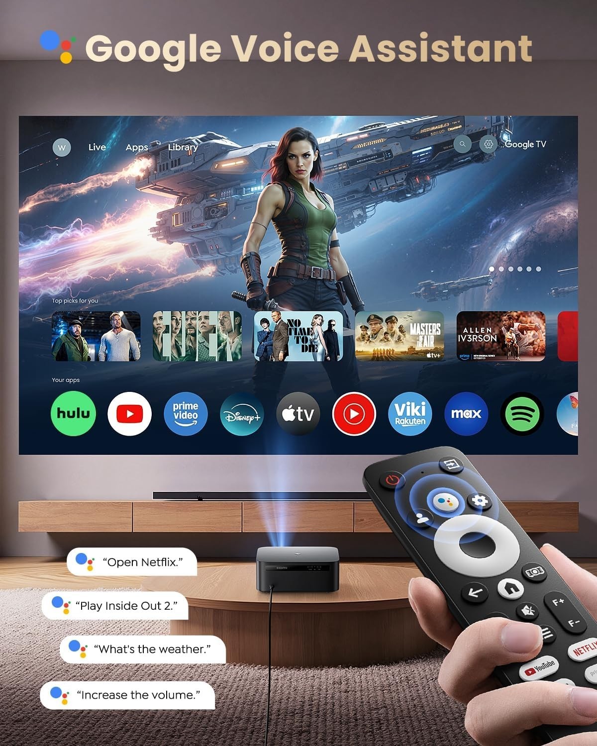 4K Smart Projector 1500 ANSI Google TV WiFi 6 Bluetooth Auto Focus
