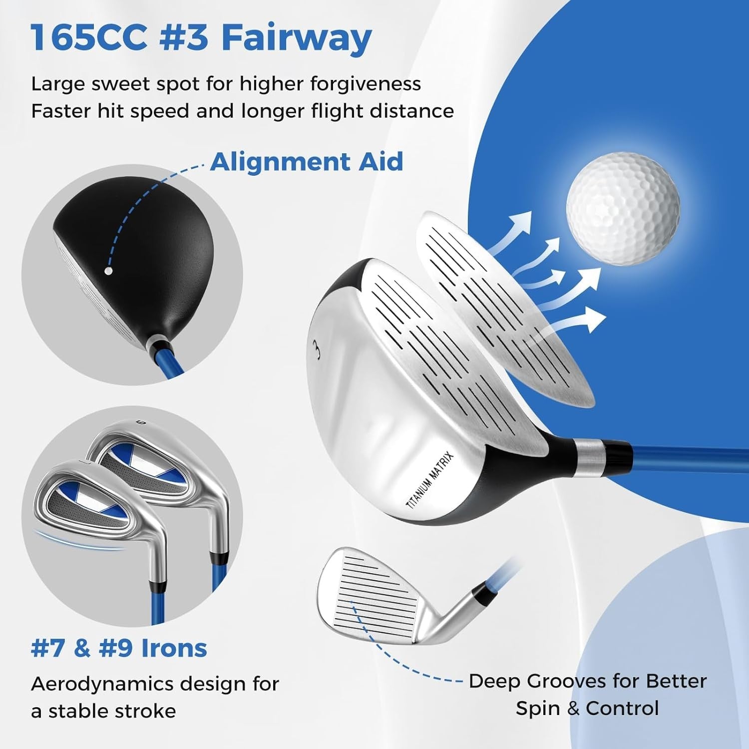 Junior Golf Club Set Right Hand Kids Fairway Irons Putter Stand Bag