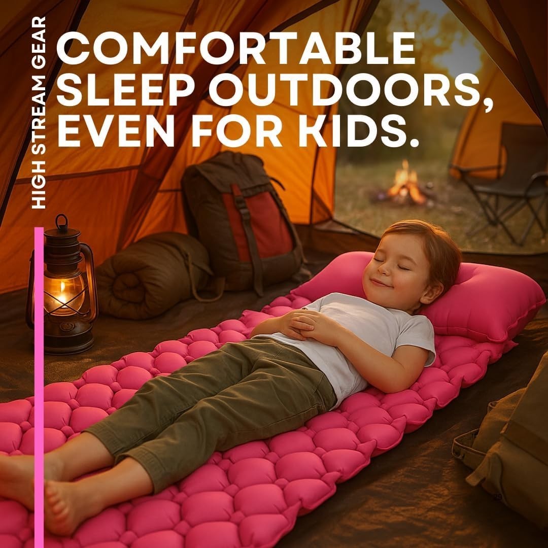 Kids Inflatable Sleeping Mat with Pillow – Portable Camping Travel Bed