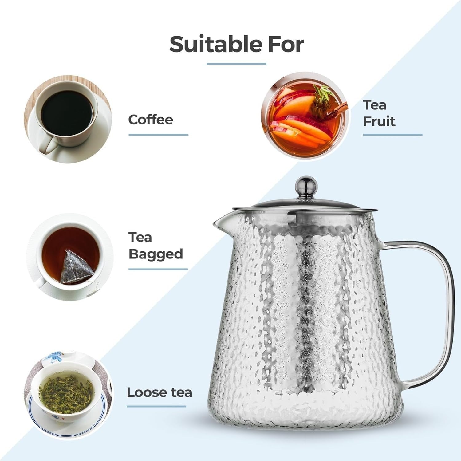 Glass Teapot with Infuser 900ml Loose Leaf Tea Maker 4 Cup Silver