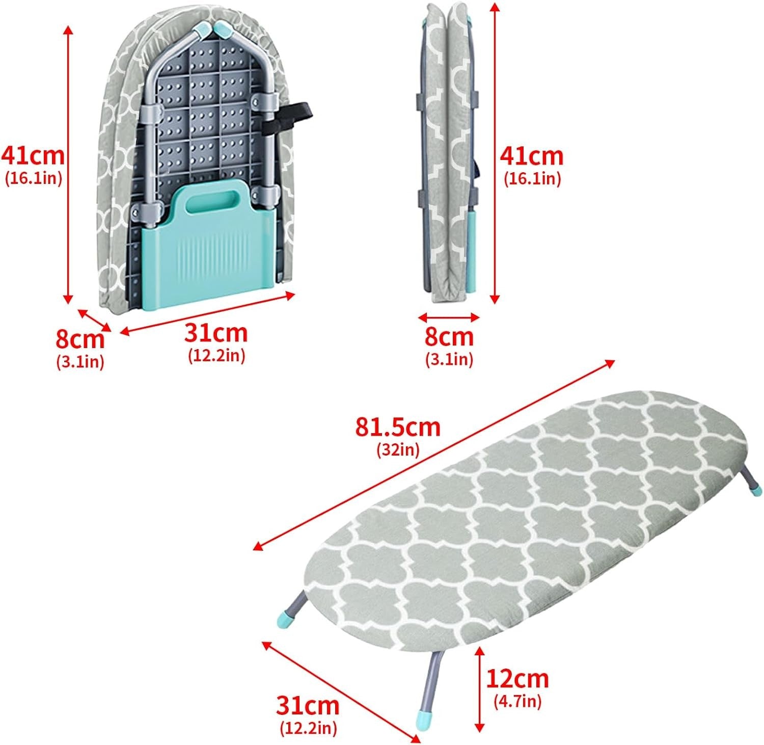 Compact Folding Ironing Board Non Slip Heat Resistant Cover Space Saving