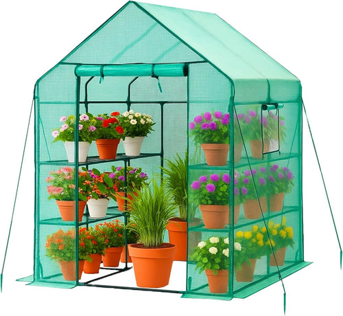 Walk-In Greenhouse 3 Tier 6 Shelves | Heavy Duty PE Cover Garden Growhouse