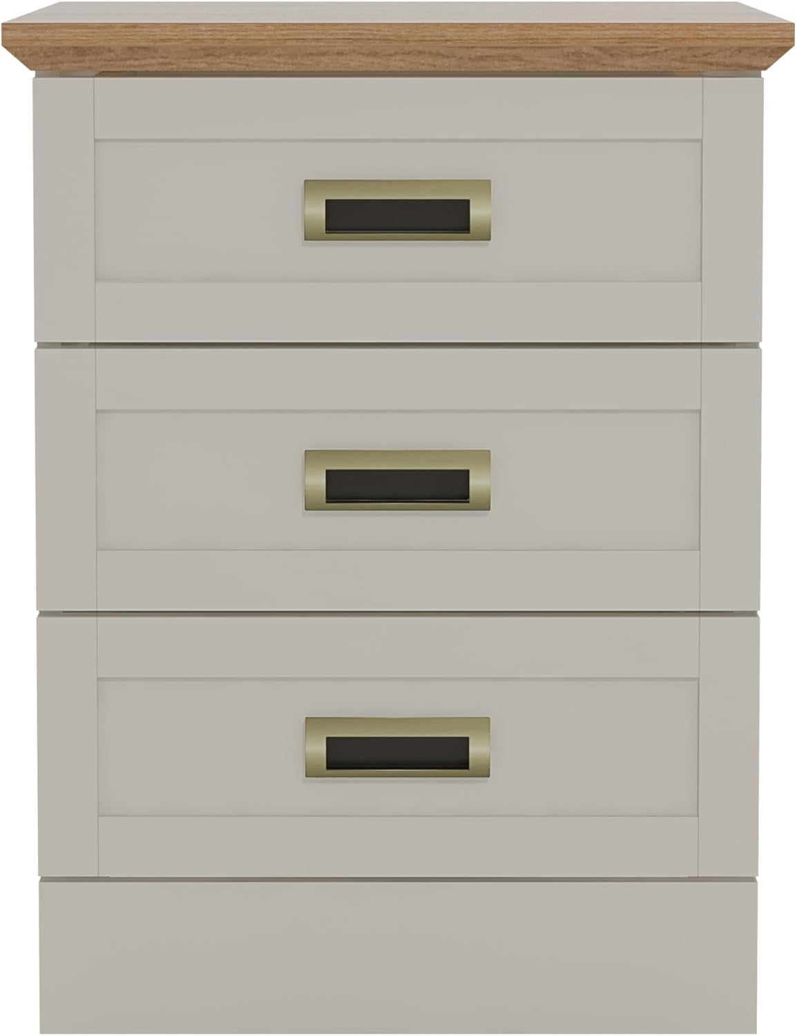 Light Grey & Oak 3 Drawer Bedside Table | Modern Bedroom Storage Cabinet