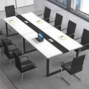 White Black Conference Table 8–12 Person Meeting Desk w/ Cable Port Metal Frame