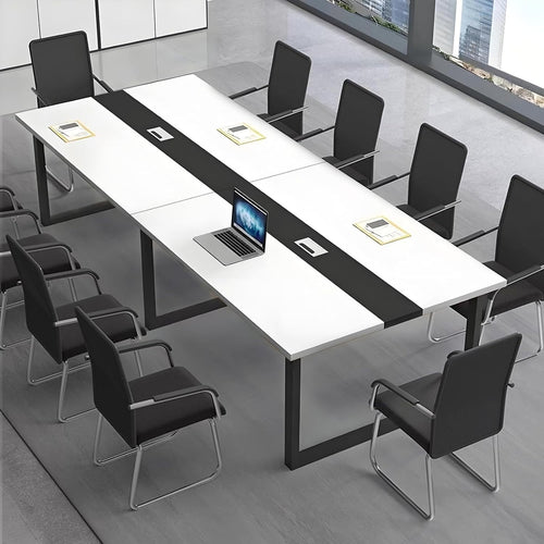 White Black Conference Table 8–12 Person Meeting Desk w/ Cable Port Metal Frame