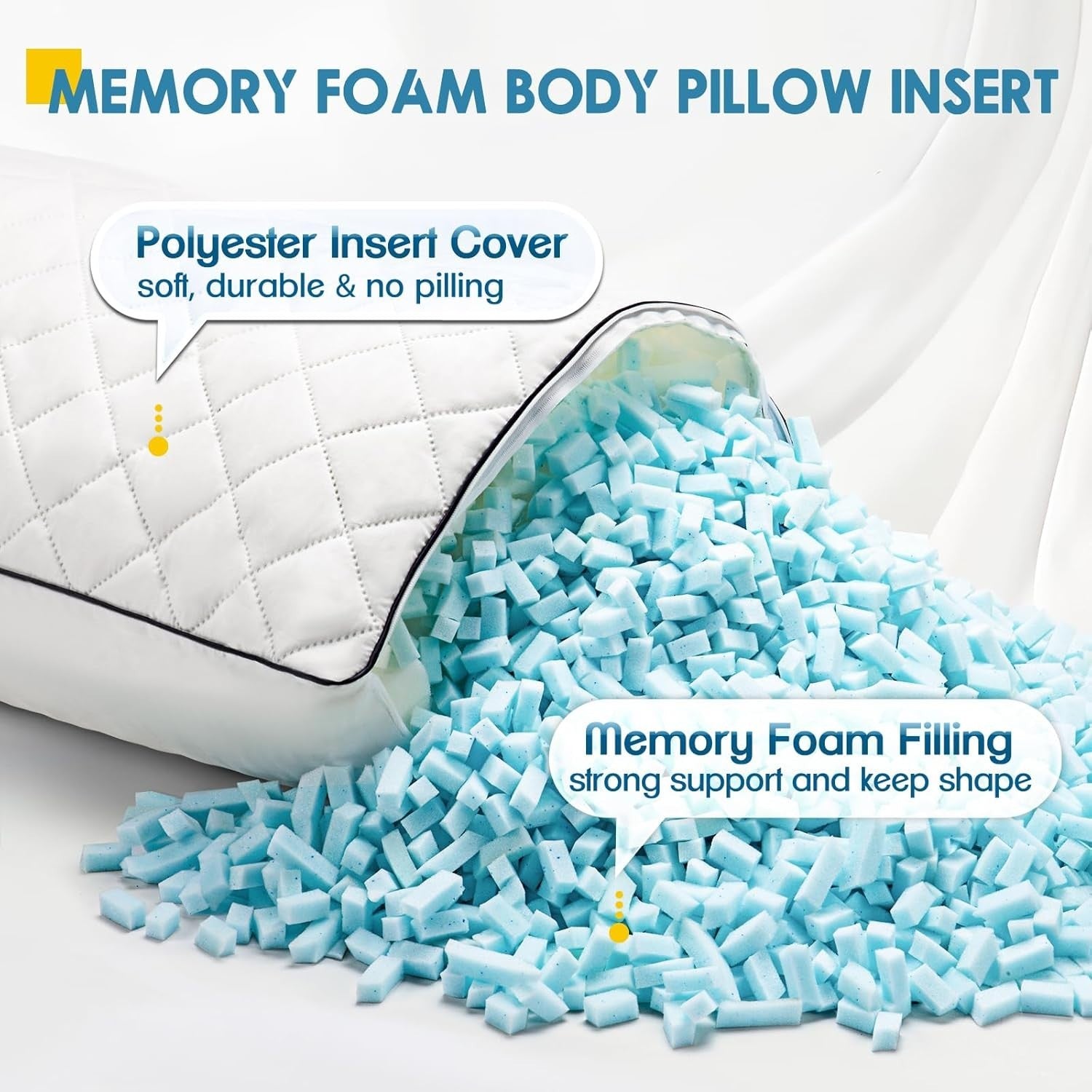 Memory Foam Body Pillow 20x60 Firm Full Support for Side Sleepers