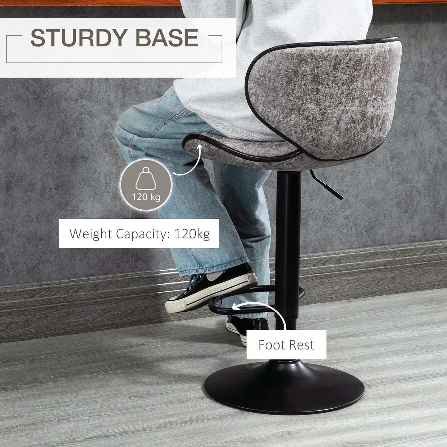 Adjustable Swivel Bar Stools Set of 2 | Light Brown Faux Leather