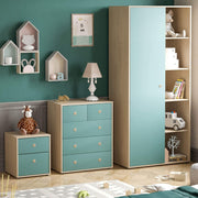 3 Piece Kids Bedroom Furniture Set – Wardrobe, Chest, Bedside Table Blue Oak
