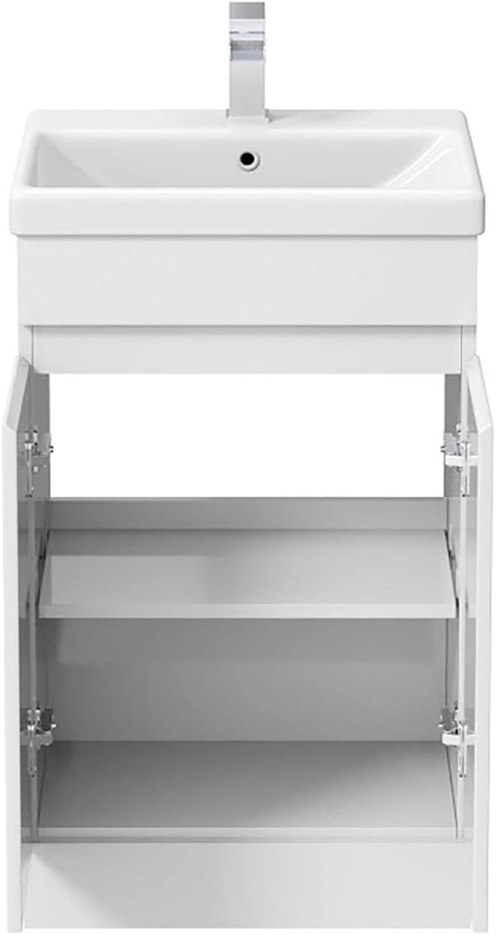 White Gloss 500mm Bathroom Vanity Unit with Ceramic Sink | Modern Basin Cabinet