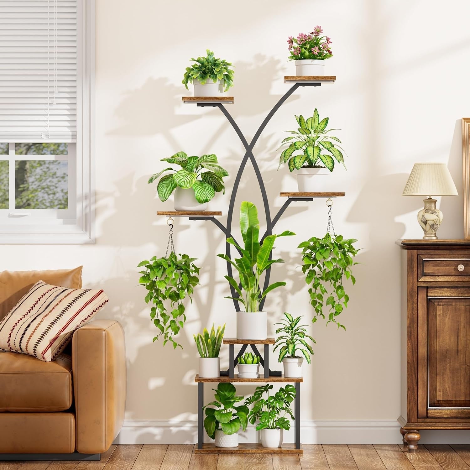 7-Tier Tall Metal Plant Stand with Grow Lights | 167cm Indoor Outdoor Shelf