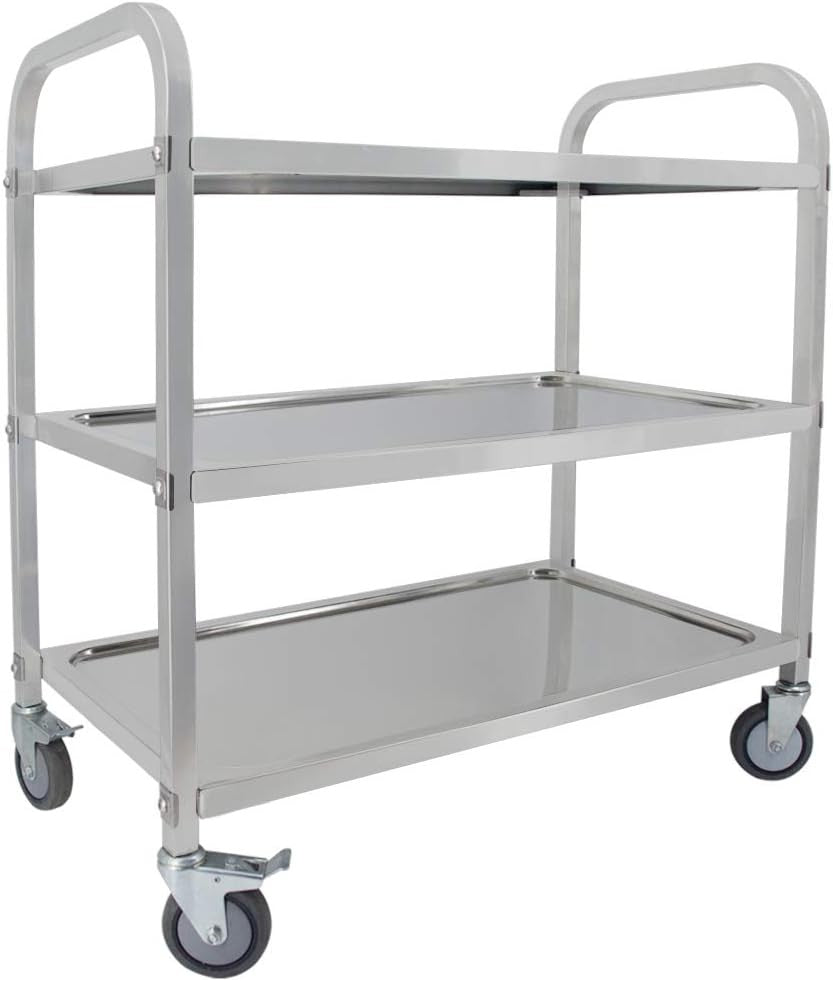3 Tier Stainless Steel Kitchen Trolley Cart on Wheels Lockable Cart