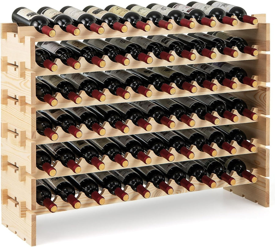 Large 60 Bottle Wooden Wine Rack 6 Tier Stackable Storage Shelf Home Bar Cellar
