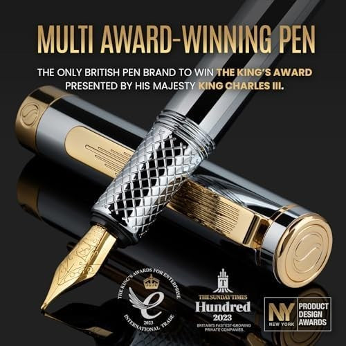 Luxury Fountain Pen Fine Nib Silver Gold Brass Gift Box Executive Writing