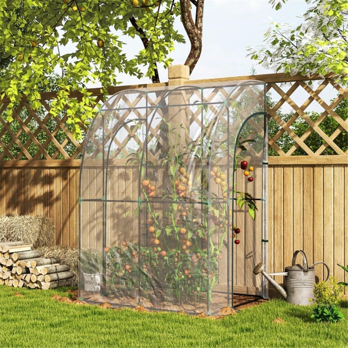 Walk-In Lean-To Greenhouse Steel Frame Clear PVC Cover Zippered Door