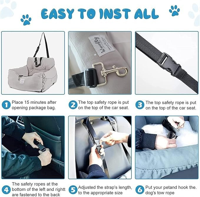 Dog Car Seat Booster Bed Travel Carrier Safety Leash Washable Grey